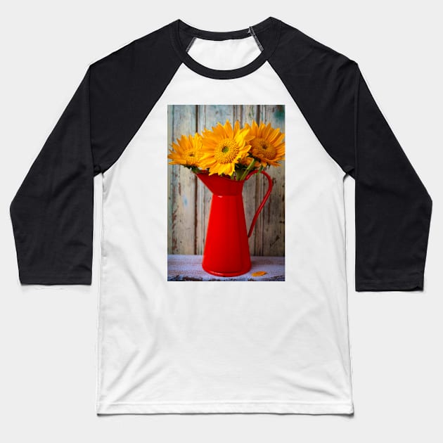 Orange Pitcher With Bouquet Of Sunflowers Baseball T-Shirt by photogarry